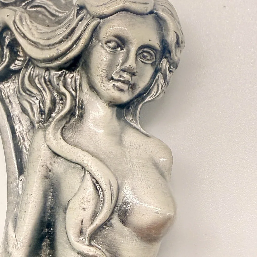 Vintage Cast Pewter Mermaid Dolphin Ocean Picture Frame 3x3 Coastal Beach Decor